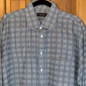 Canali Men's Gray Plaid Button-Down Shirt 17.5